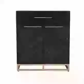 Black Reclaimed Wood Hall Cabinet with Gold Frame